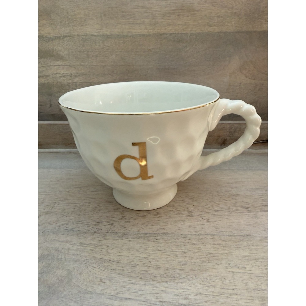 Altar'd State Monogrammed Coffee Mug Cup Letter D Pebble Texture Gold Rim